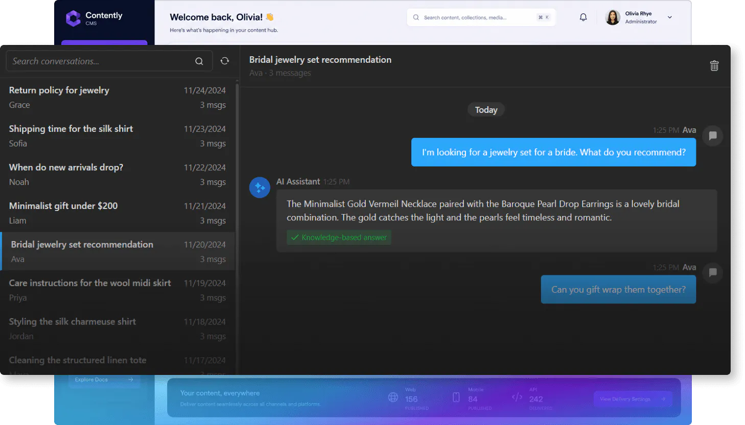 Custom AI agent solution chat dashboard screenshot